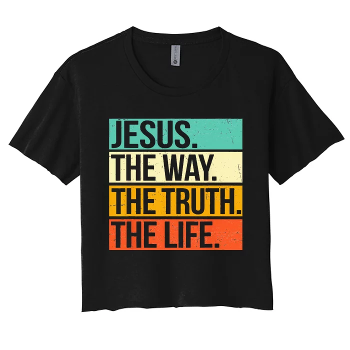 Retro Jesus The Way Truth Life Christian Bible Women's Crop Top Tee