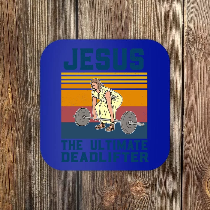 Retro Jesus The Ultimate Deadlifter Christian Gym Clothing Great Gift Coaster