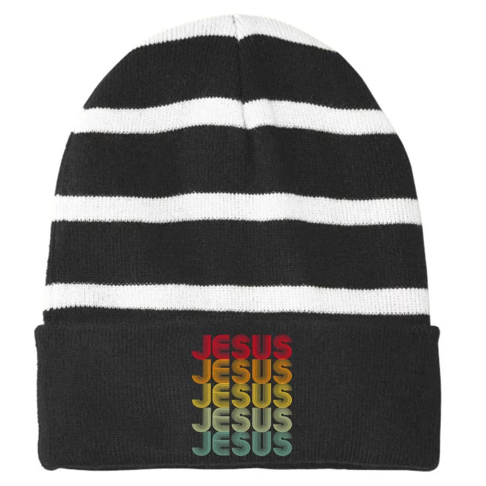 Retro Jesus Vintage Christian Faith Striped Beanie with Solid Band