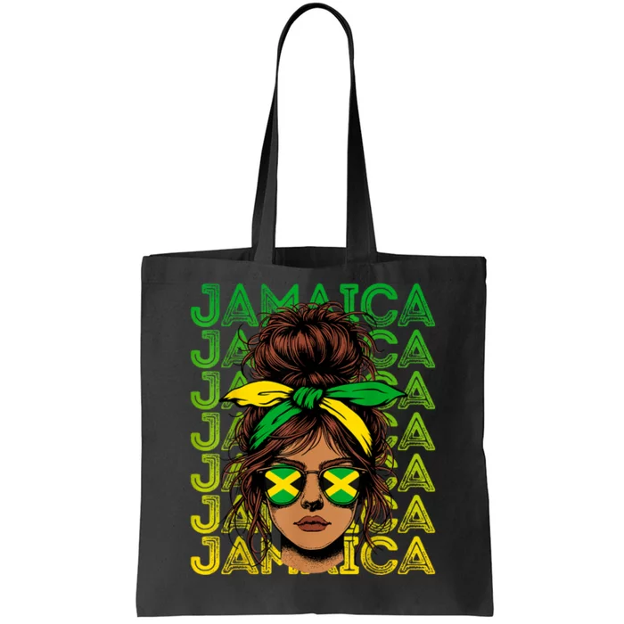 Retro Jamaica Women Messy Bun Jamaican Women Flag Tote Bag