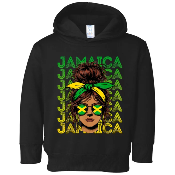 Retro Jamaica Women Messy Bun Jamaican Women Flag Toddler Hoodie