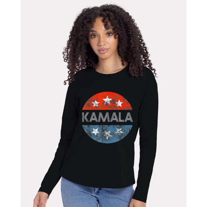 Retro Kamala 2024 Red White And Blue Vintage Button Womens Cotton Relaxed Long Sleeve T-Shirt