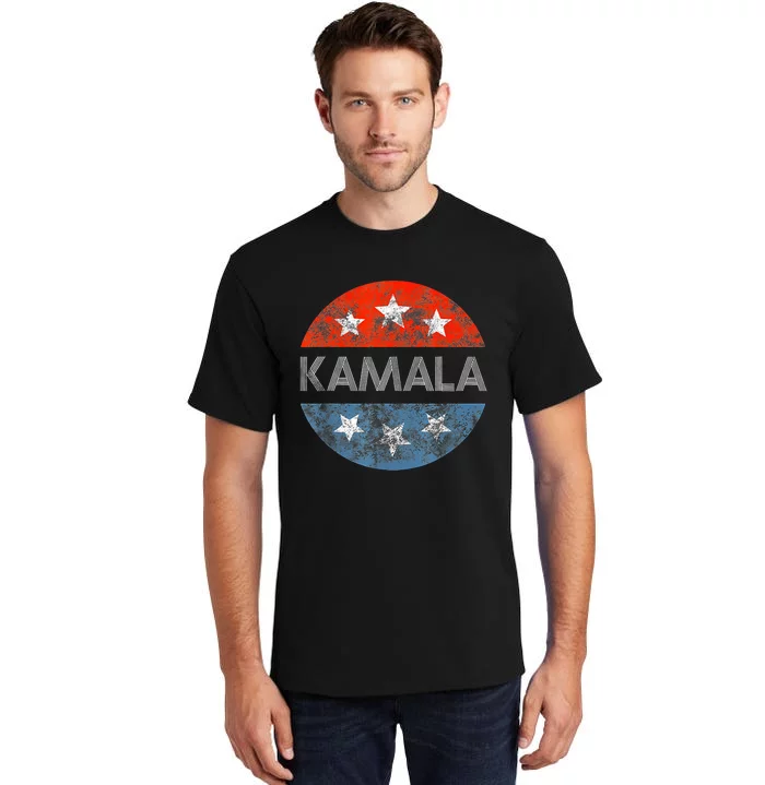 Retro Kamala 2024 Red White And Blue Vintage Button Tall T-Shirt