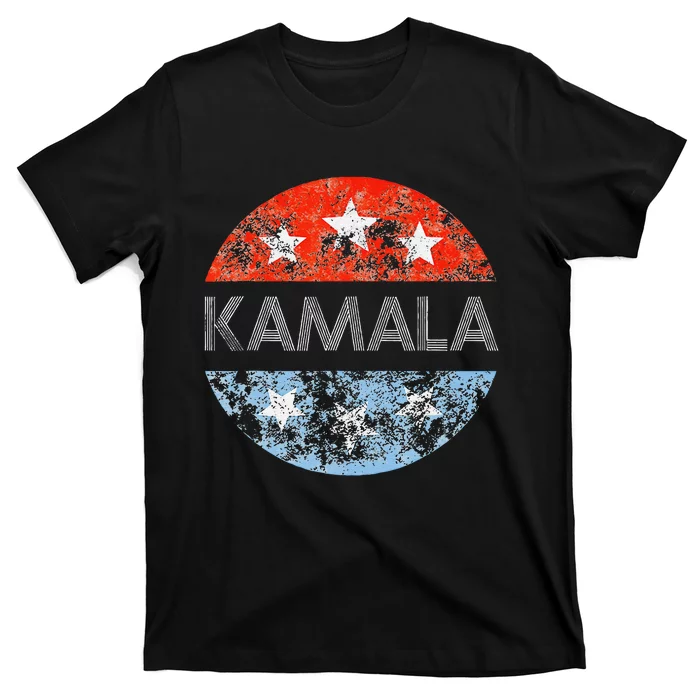 Retro Kamala 2024 Red White And Blue Vintage Button T-Shirt