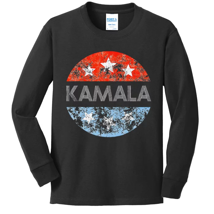 Retro Kamala 2024 Red White And Blue Vintage Button Kids Long Sleeve Shirt