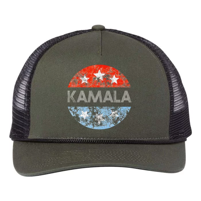 Retro Kamala 2024 Red White And Blue Vintage Button Retro Rope Trucker Hat Cap