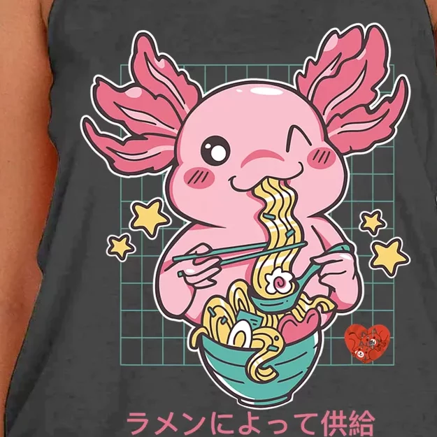 Ramen Kawaii Axolotl Eating Ramen Noodles Anime Women's Knotted Racerback Tank