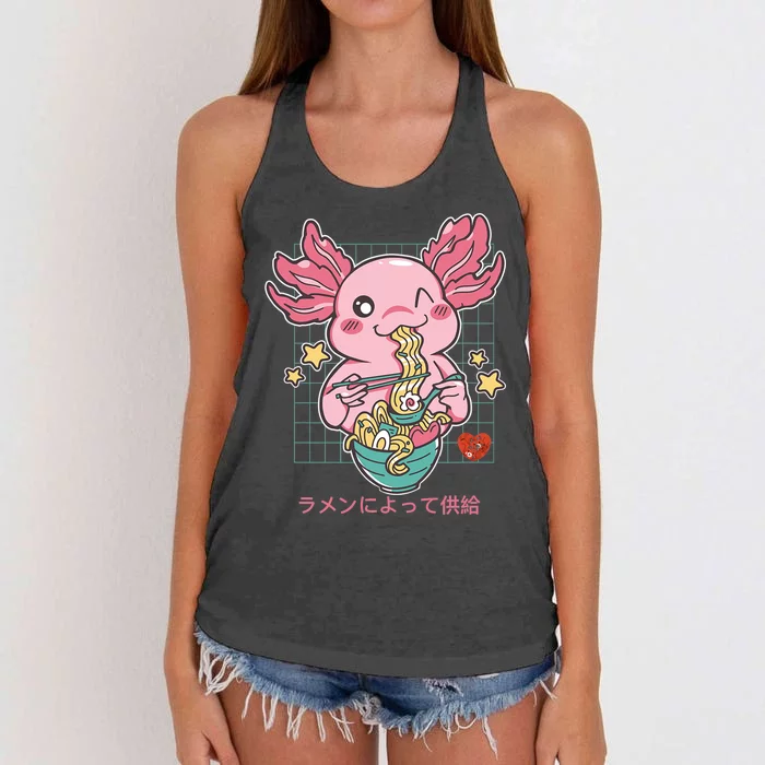 Ramen Kawaii Axolotl Eating Ramen Noodles Anime Women's Knotted Racerback Tank