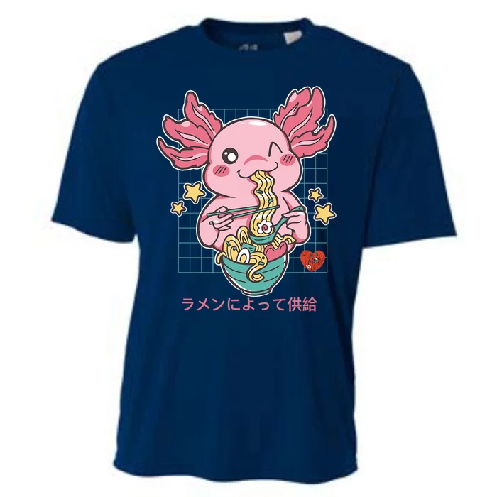 Ramen Kawaii Axolotl Eating Ramen Noodles Anime Cooling Performance Crew T-Shirt