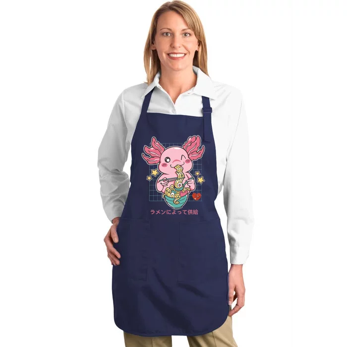 Ramen Kawaii Axolotl Eating Ramen Noodles Anime Full-Length Apron With Pocket