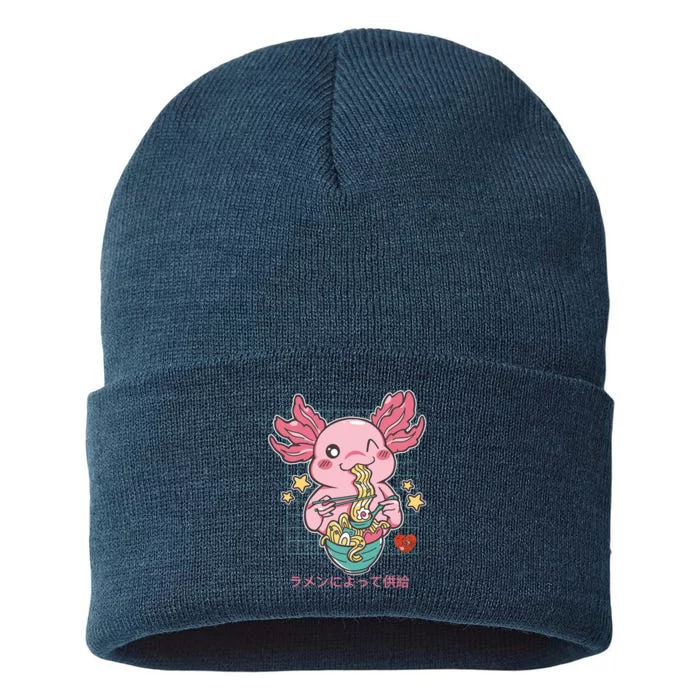 Ramen Kawaii Axolotl Eating Ramen Noodles Anime Sustainable Knit Beanie