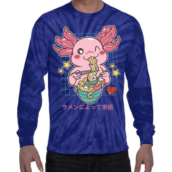 Ramen Kawaii Axolotl Eating Ramen Noodles Anime Tie-Dye Long Sleeve Shirt