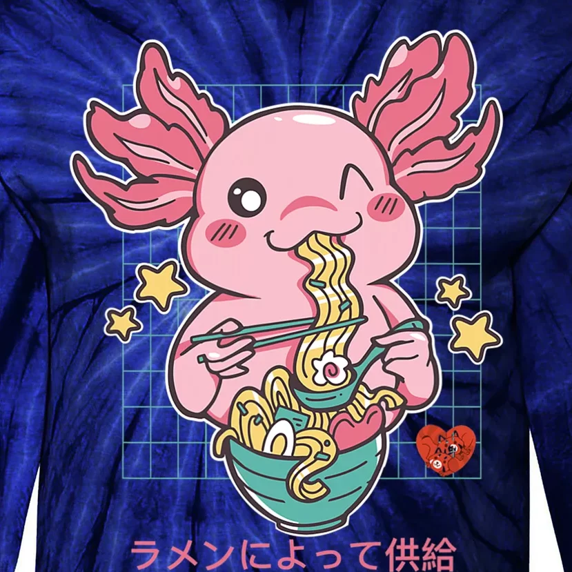 Ramen Kawaii Axolotl Eating Ramen Noodles Anime Tie-Dye Long Sleeve Shirt