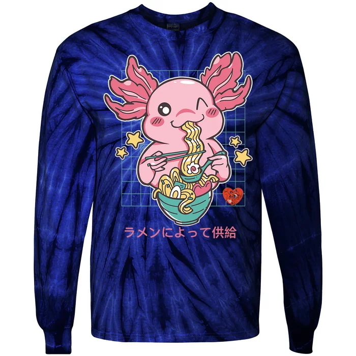 Ramen Kawaii Axolotl Eating Ramen Noodles Anime Tie-Dye Long Sleeve Shirt