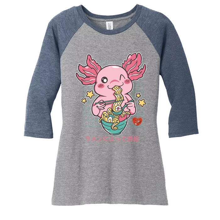 Ramen Kawaii Axolotl Eating Ramen Noodles Anime Women's Tri-Blend 3/4-Sleeve Raglan Shirt