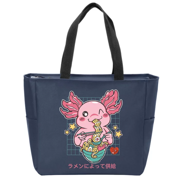 Ramen Kawaii Axolotl Eating Ramen Noodles Anime Zip Tote Bag