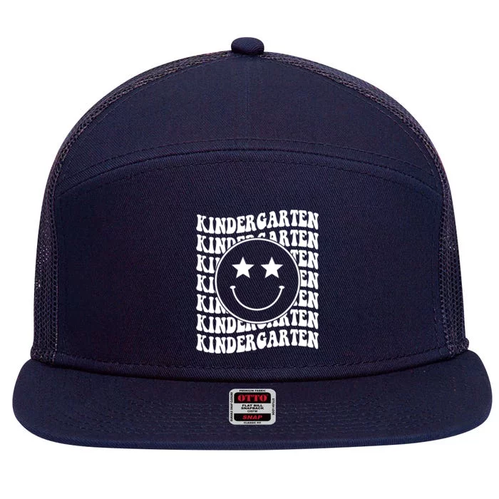 Retro Kindergarten Black Happy Face Trendy For Teacher And Gift 7 Panel Mesh Trucker Snapback Hat