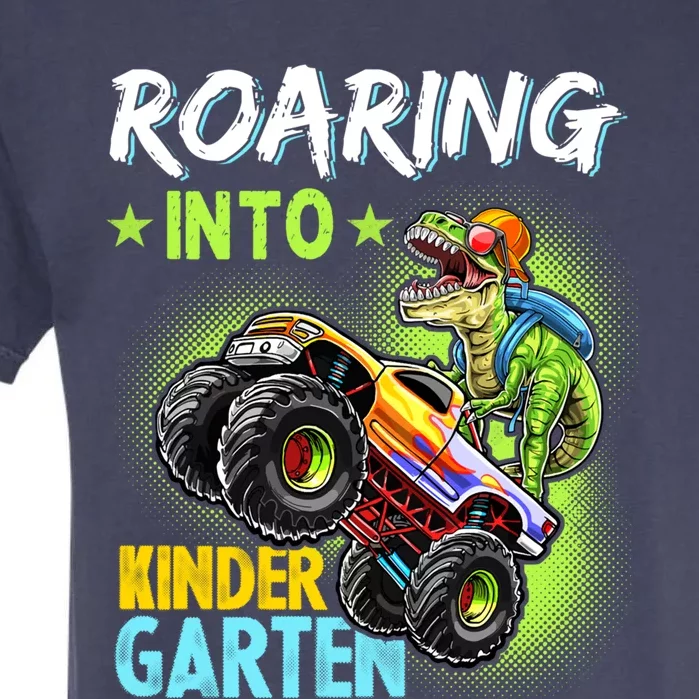 Roaring Kindergarten Back To School Dinosaur Monster Truck Cool Gift Garment-Dyed Heavyweight T-Shirt