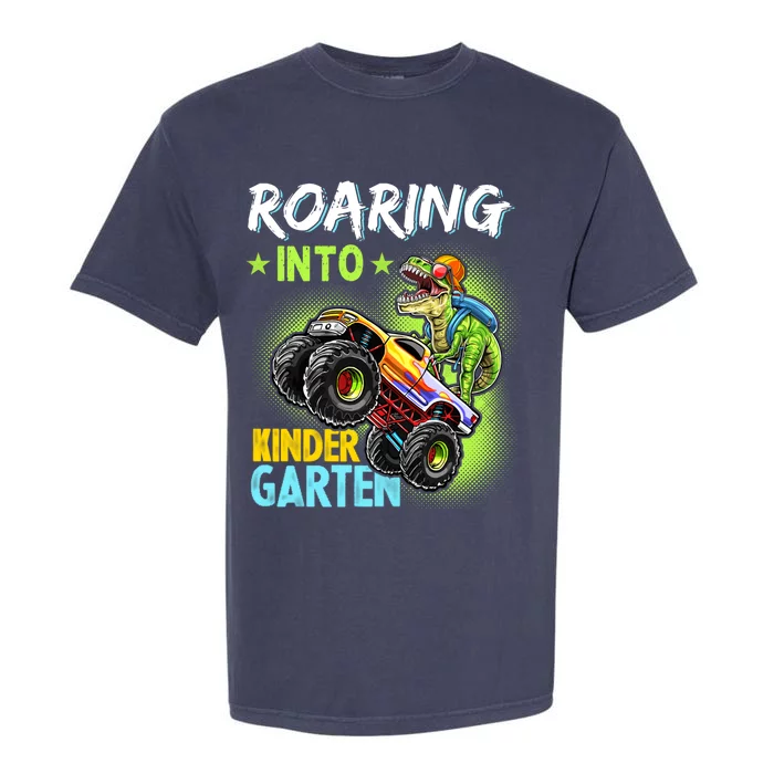 Roaring Kindergarten Back To School Dinosaur Monster Truck Cool Gift Garment-Dyed Heavyweight T-Shirt