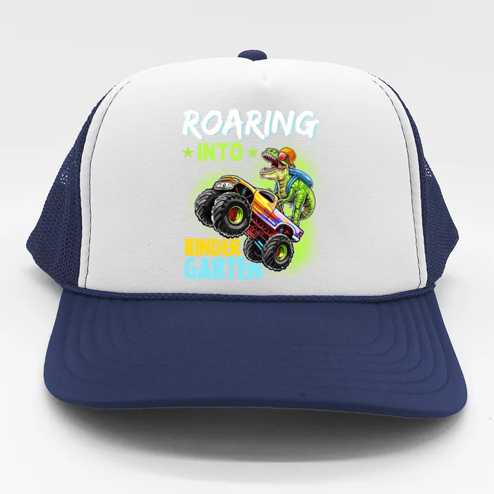 Roaring Kindergarten Back To School Dinosaur Monster Truck Cool Gift Trucker Hat