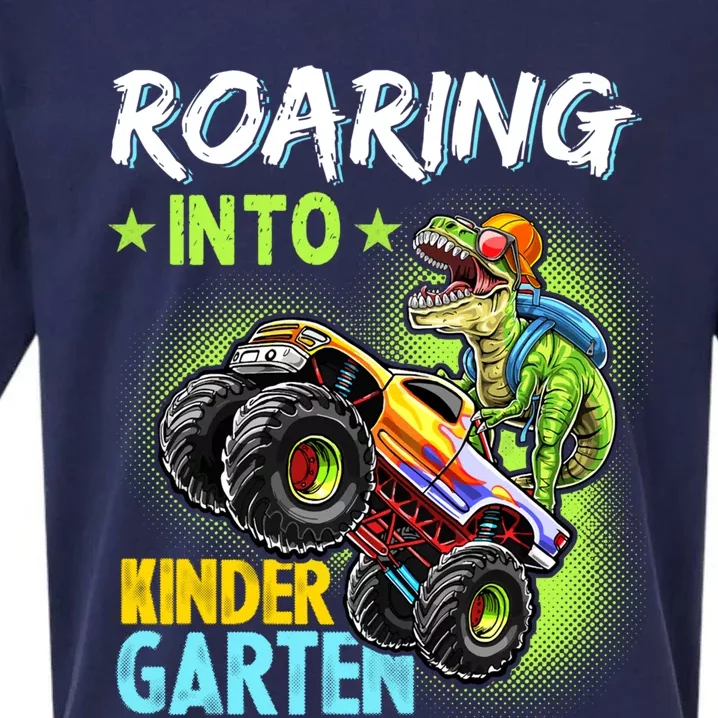 Roaring Kindergarten Back To School Dinosaur Monster Truck Cool Gift Sueded Cloud Jersey T-Shirt