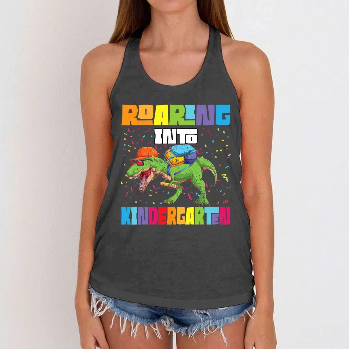 Roaring Kindergarten Dinosaur T Rex Back To School Boy Women's Knotted Racerback Tank