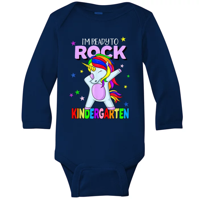 Rock Kindergarten Dabbing Unicorn Girl Back To School Baby Long Sleeve Bodysuit