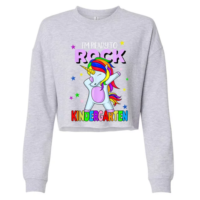 Rock Kindergarten Dabbing Unicorn Girl Back To School Cropped Pullover Crew