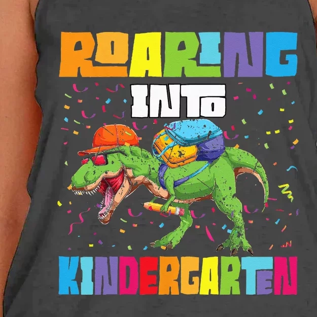 Roaring Kindergarten Dinosaur T Rex Back To School Women's Knotted Racerback Tank