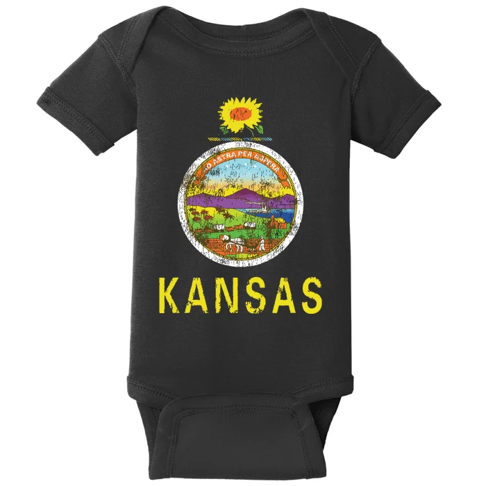 Retro Kansas Flag Vintage Ks Souvenir Gift Baby Bodysuit