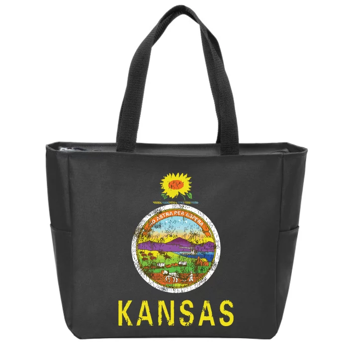 Retro Kansas Flag Vintage Ks Souvenir Gift Zip Tote Bag