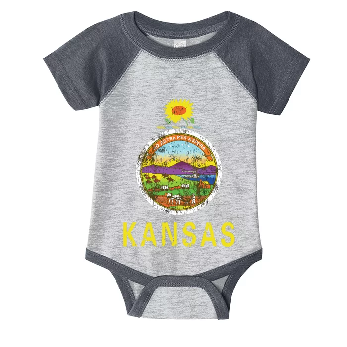 Retro Kansas Flag Vintage Ks Souvenir Gift Infant Baby Jersey Bodysuit