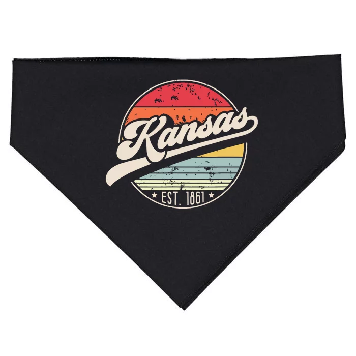 Retro Kansas Home State Ks Cool 70s Style Sunset USA-Made Doggie Bandana