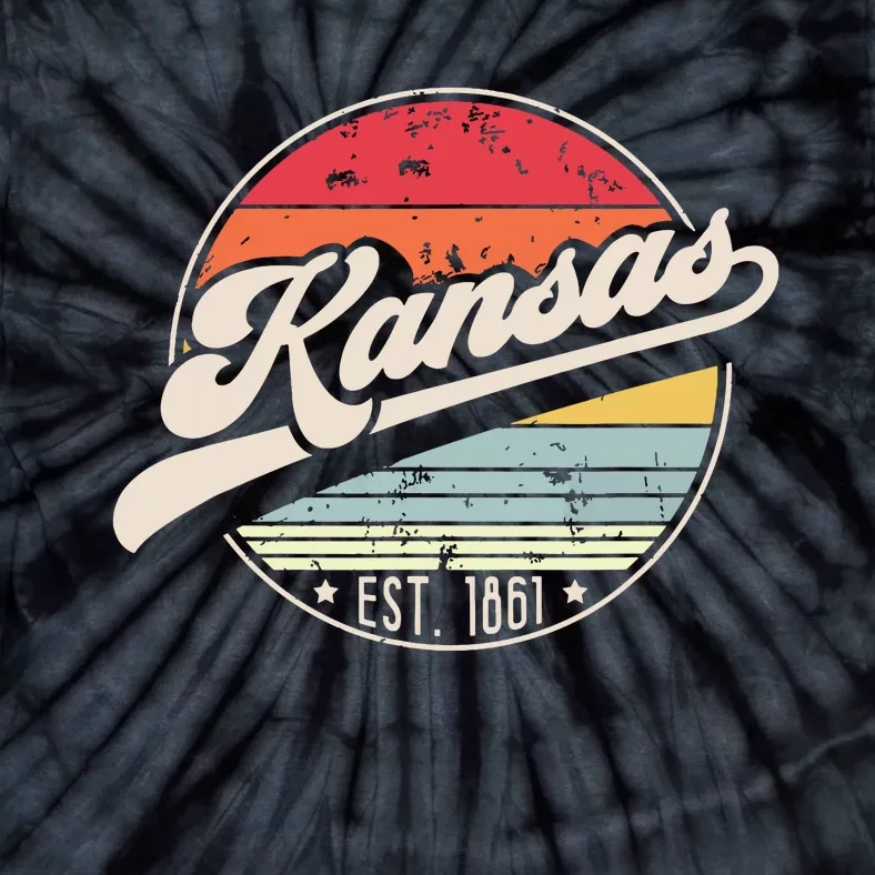 Retro Kansas Home State Ks Cool 70s Style Sunset Tie-Dye T-Shirt