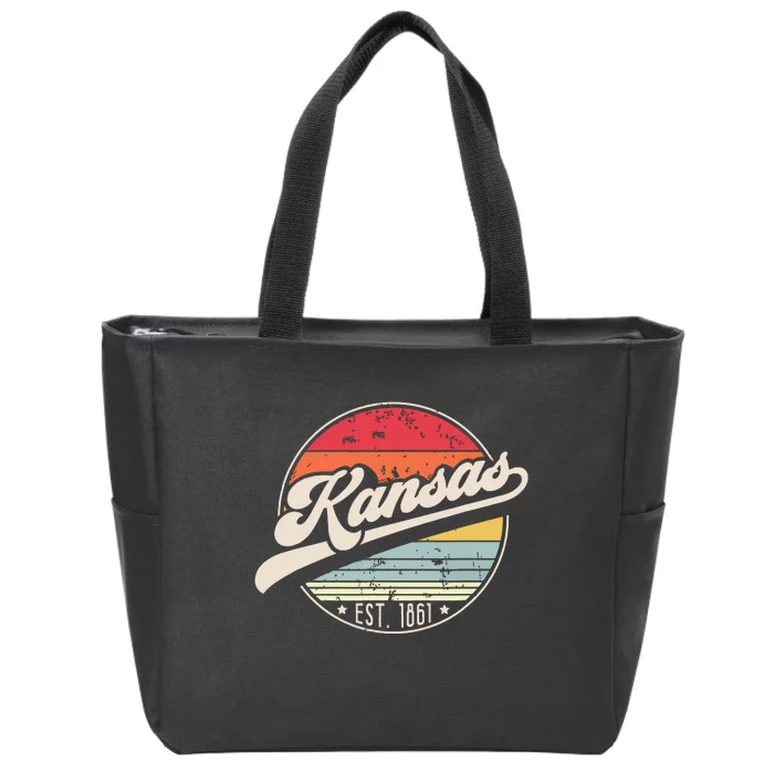 Retro Kansas Home State Ks Cool 70s Style Sunset Zip Tote Bag