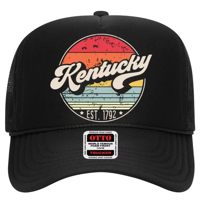 Retro Kentucky Home State Ky Cool 70s Style Sunset High Crown Mesh Trucker Hat