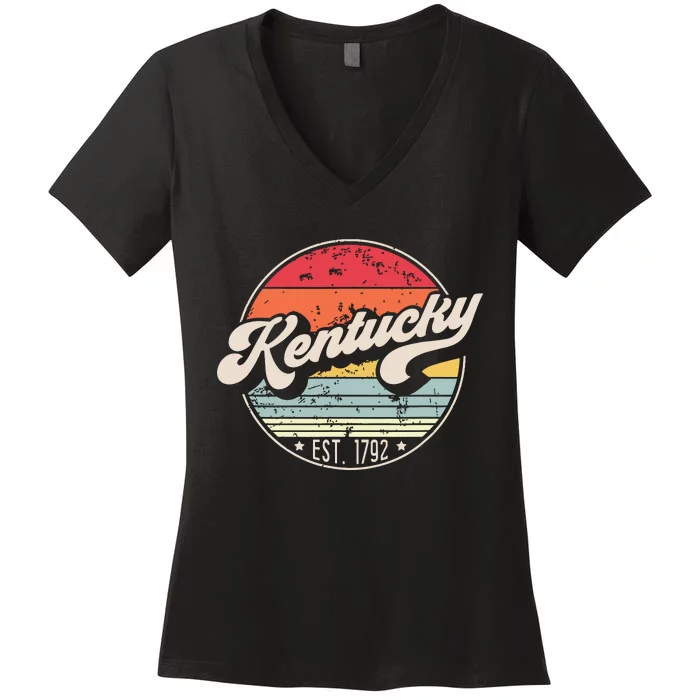 Retro Kentucky Home State Ky Cool 70s Style Sunset Women's V-Neck T-Shirt