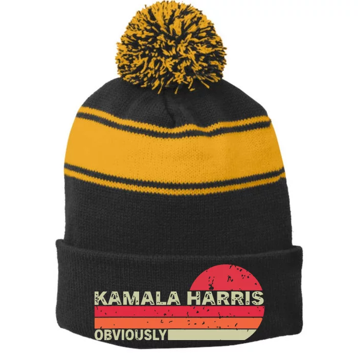 Retro Kamala Harris Obviously Harris Obviously Stripe Pom Pom Beanie