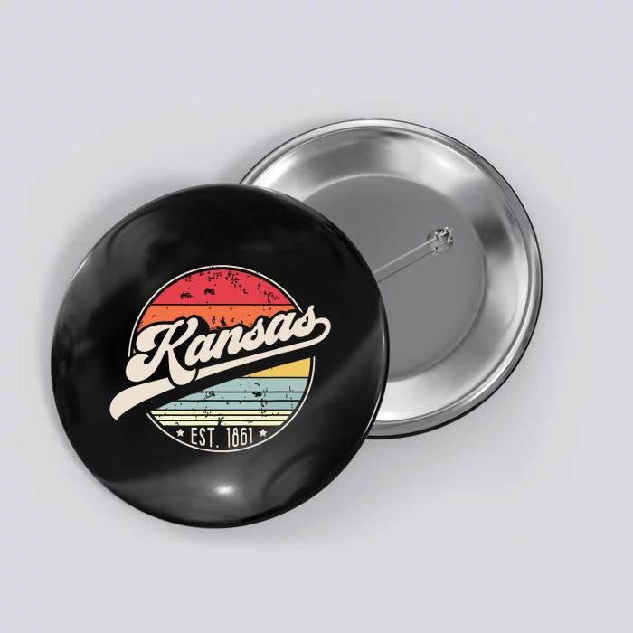 Retro Kansas Home State Ks Cool 70s Style Sunset Button