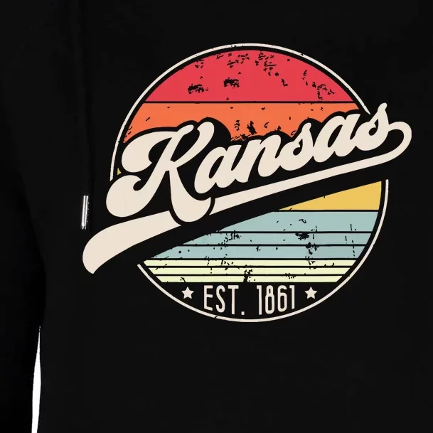 Retro Kansas Home State Ks Cool 70s Style Sunset Womens Funnel Neck Pullover Hood