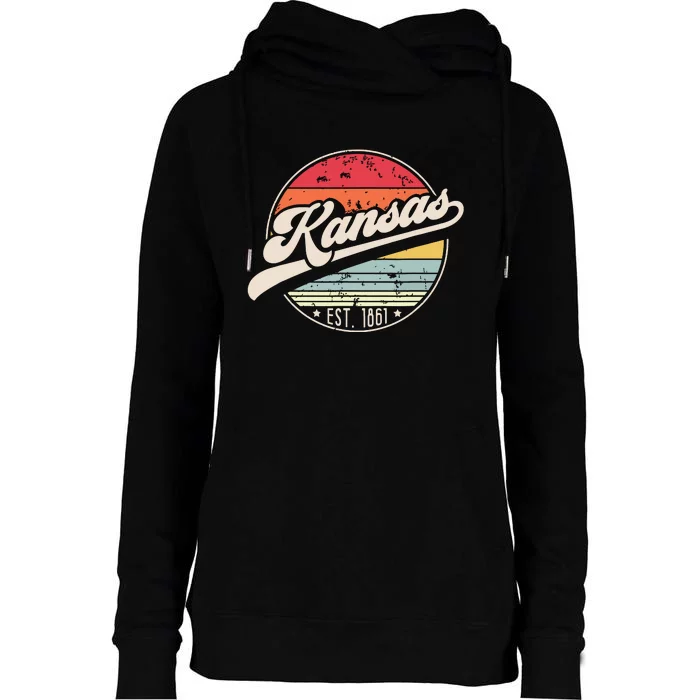 Retro Kansas Home State Ks Cool 70s Style Sunset Womens Funnel Neck Pullover Hood