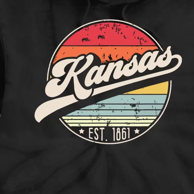 Retro Kansas Home State Ks Cool 70s Style Sunset Tie Dye Hoodie