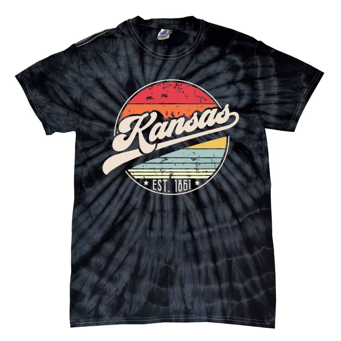 Retro Kansas Home State Ks Cool 70s Style Sunset Tie-Dye T-Shirt