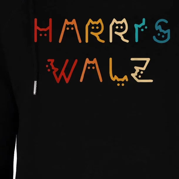 Retro Kamala Harris Walz Waltz 2024 Cat Lettering Positive Womens Funnel Neck Pullover Hood