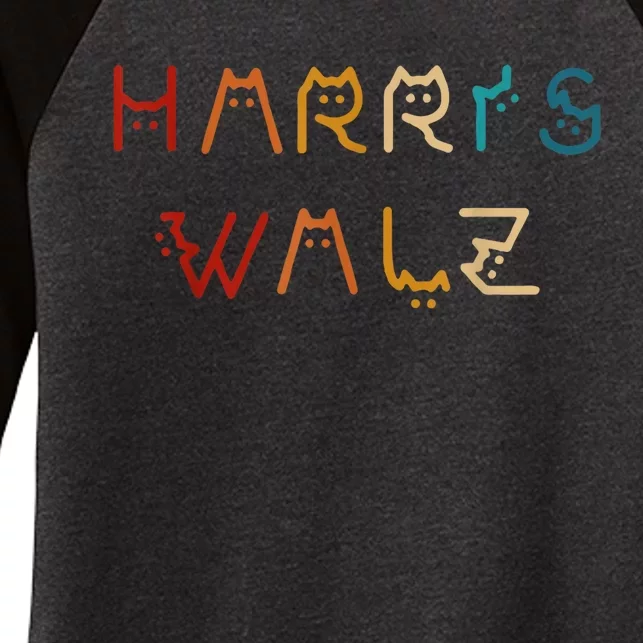 Retro Kamala Harris Walz Waltz 2024 Cat Lettering Positive Women's Tri-Blend 3/4-Sleeve Raglan Shirt