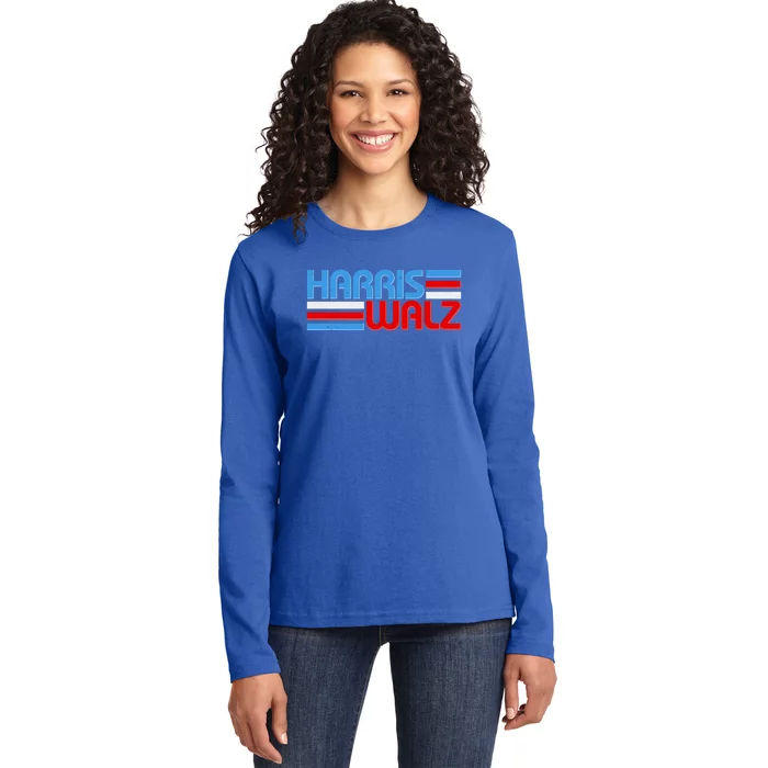 Retro Kamala Harris Tim Walz 2024 Election Ladies Long Sleeve Shirt