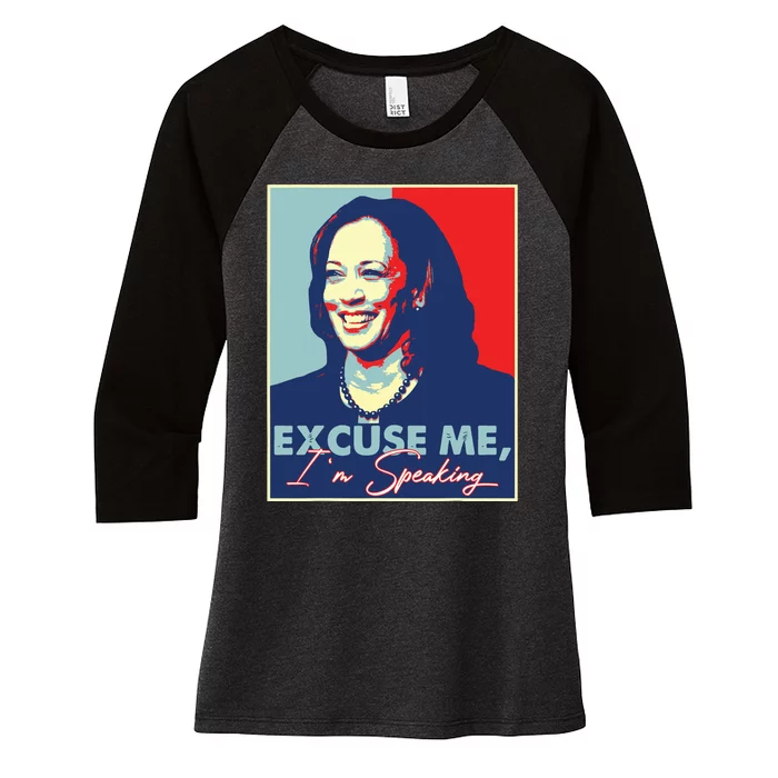 Retro Kamala Harris 2024 Excuse Me Im Speaking Harris 47 Women's Tri-Blend 3/4-Sleeve Raglan Shirt