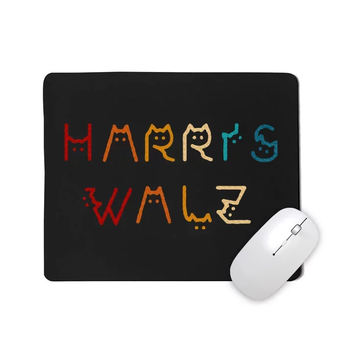 Retro Kamala Harris Walz Waltz 2024 Cat Lettering Positive Mousepad