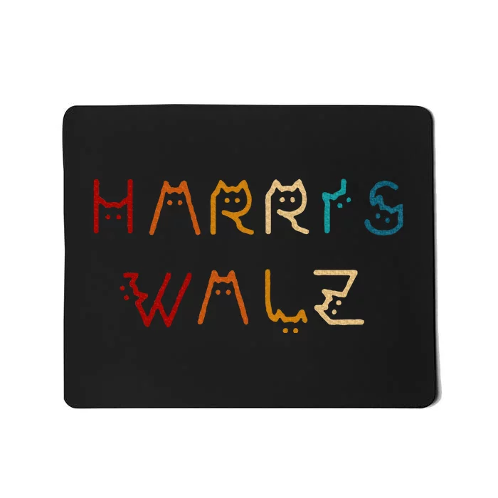 Retro Kamala Harris Walz Waltz 2024 Cat Lettering Positive Mousepad