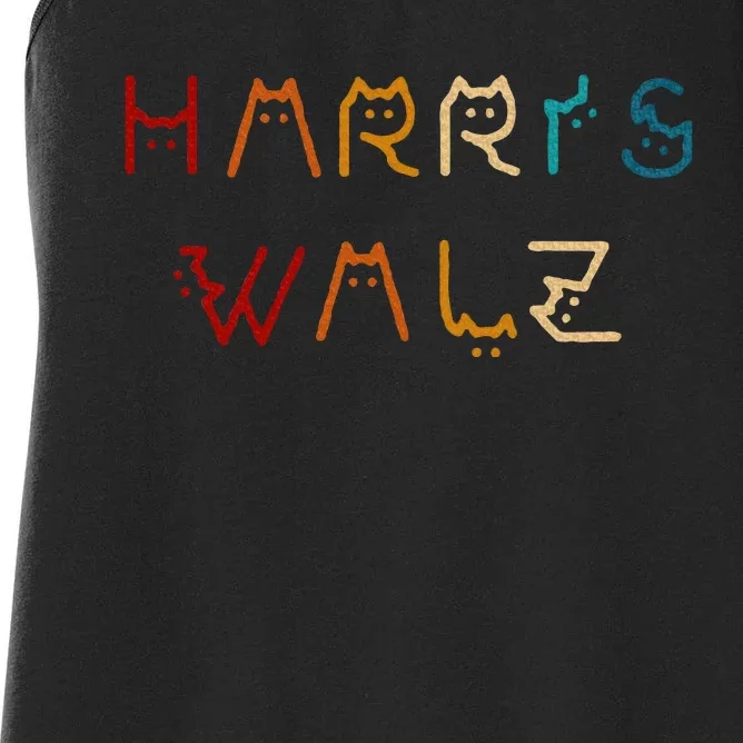 Retro Kamala Harris Walz Waltz 2024 Cat Lettering Positive Women's Racerback Tank